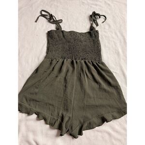 Women's Olive Green Smocked Romper|beach summer brunch green shorts one piece